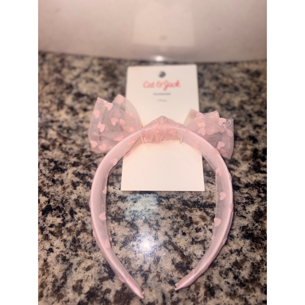 Cat & Jack Light Pink Heart Tulle Knotted Bow Headband New With Tags